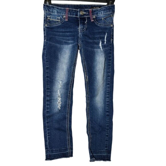 Vigoss Girls The Jagger Ankle Skinny Denim Blue Jeans Size 7 Distressed Frayed - Picture 1 of 12